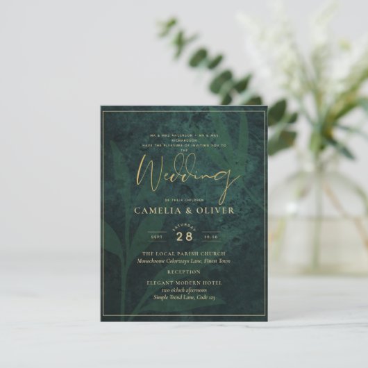 Emerald Green Gold Wedding Print Digital Download Einladung (Stehend Vorderseite)