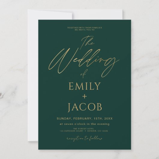 Emerald Green Gold Wedding QR Code Foto Einladung (Vorderseite)
