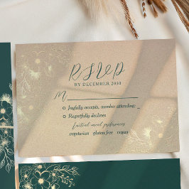 Emerald Green Gold Wedding RSVP Karte