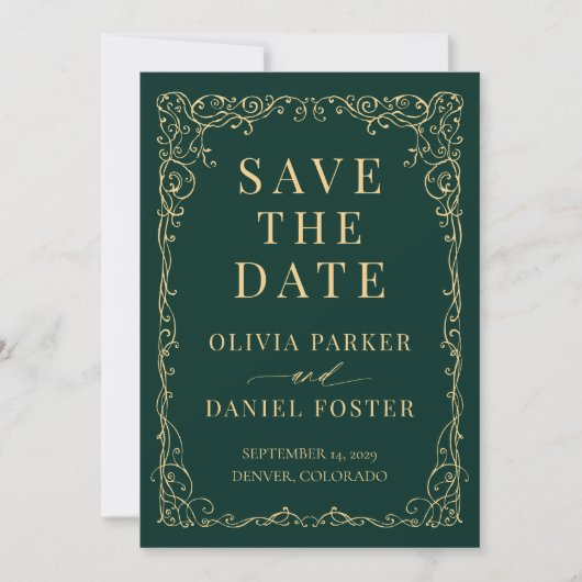 Emerald Green Gold Wedding Save the Date (Vorderseite)