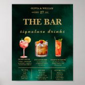 Emerald Green & Gold Wedding Signature Drinks Bar Poster (Vorne)