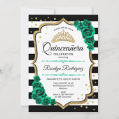 Emerald Green Gold White Quinceanera Einladung (Vorderseite)
