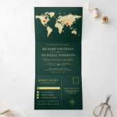 Emerald Green Gold World Map All in One Wedding Dreifach Gefaltete Einladung (Innenseite)
