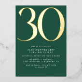 Emerald Green & Gold | Zeitgenössischer 30. Geburt Folieneinladung (Vorderseite)