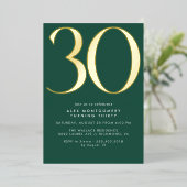 Emerald Green & Gold | Zeitgenössischer 30. Geburt Folieneinladung (Stehend vorne)