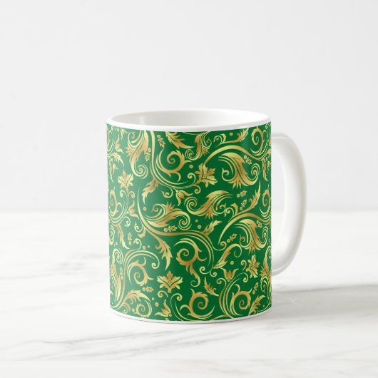 Emerald Green Golden Scrollwork Kaffeetasse (VorderseiteRechts)