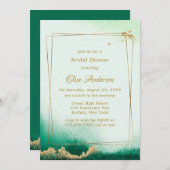 Emerald Green Golden Watercolor Brunch & Bubbly Einladung (Vorne/Hinten)
