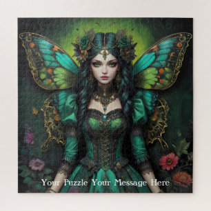 Emerald Green Gothic Butterfly Girl Puzzle