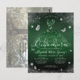 Emerald Green Gown Silver Foto Quinceanera Postkarte