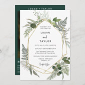 Emerald Green Greenery Gold Frame QR Code Foto Einladung (Vorne/Hinten)