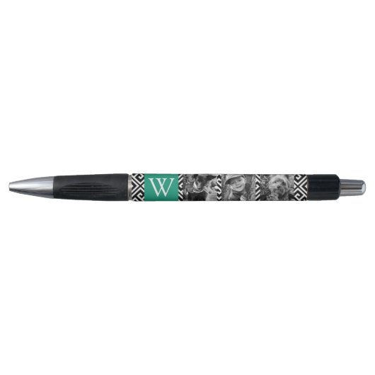 Emerald Green, griechischer Schlüssel und Monogram Kugelschreiber (Vorderseite)
