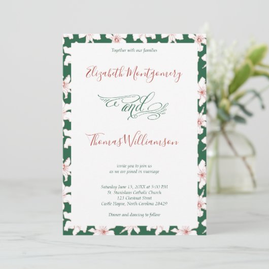 Emerald Green Hand Drawn Floral Wedding Einladung (Stehend Vorderseite)