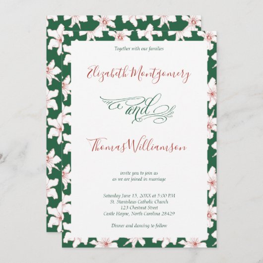 Emerald Green Hand Drawn Floral Wedding Einladung (Vorne/Hinten)