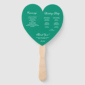 Emerald Green Heart Elegantes Script Wedding Progr Fächer (Rückseite)