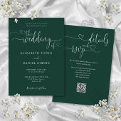 Emerald Green Heart Script QR Code Wedding Einladung