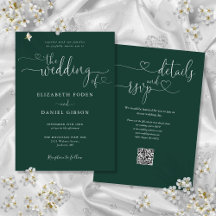 Emerald Green Heart Script QR Code Wedding