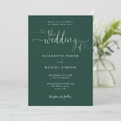 Emerald Green Heart Script QR Code Wedding Einladung (Stehend Vorderseite)