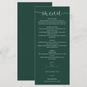 Emerald Green Heart Script Wedding Dinner Menükarte (Vorne/Hinten)
