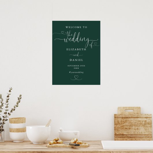 Emerald Green Heart Script Wedding Willkommenszeic Poster (Küche)