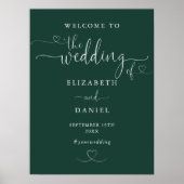 Emerald Green Heart Script Wedding Willkommenszeic Poster (Vorne)