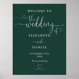 Emerald Green Heart Script Wedding Willkommenszeic Poster