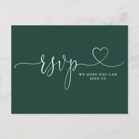 Emerald Green Heart Song Request RSVP Card Einladungspostkarte (Vorderseite)