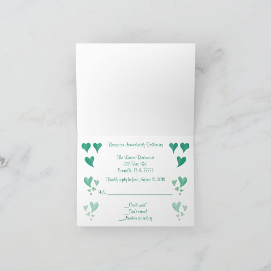Emerald Green Hearts Wedding Reception RSVP Card Einladung (Innenseite)