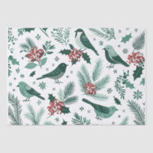Emerald Green Holiday Birds Tissue Paper