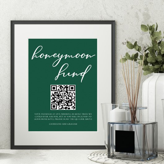 Emerald Green Honeymoon Fund Wedding QR Code Poster