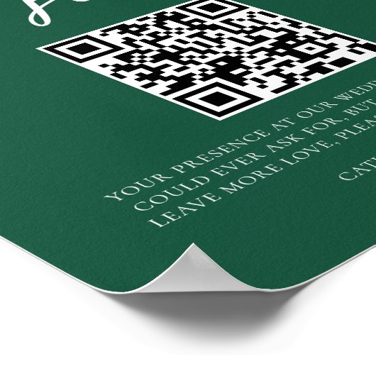 Emerald Green Honeymoon Fund Wedding QR Code Poster (Ecke)
