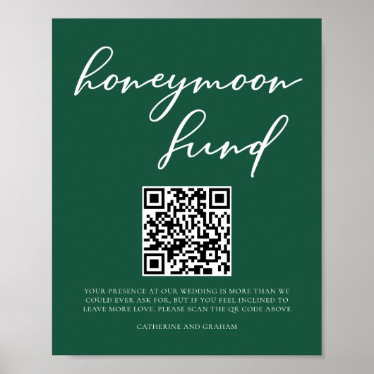 Emerald Green Honeymoon Fund Wedding QR Code Poster (Vorne)