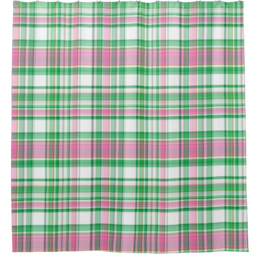 Emerald Green, Hot Pink, White Preppy Madras Karie Duschvorhang (Vorderseite)