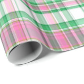 Emerald Green, Hot Pink, White Preppy Madras Karie Geschenkpapier (Rolleneckpunkt)
