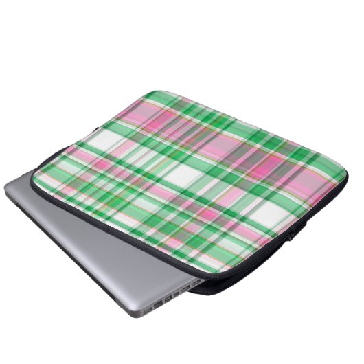 Emerald Green, Hot Pink, White Preppy Madras Karie Laptopschutzhülle (Vorne Knopf)