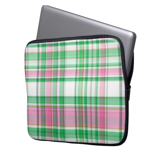 Emerald Green, Hot Pink, White Preppy Madras Karie Laptopschutzhülle (Vorderseite Links)