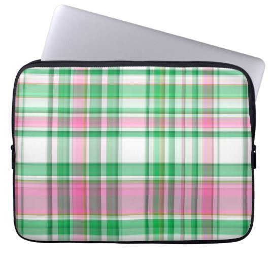 Emerald Green, Hot Pink, White Preppy Madras Karie Laptopschutzhülle (Vorderseite)