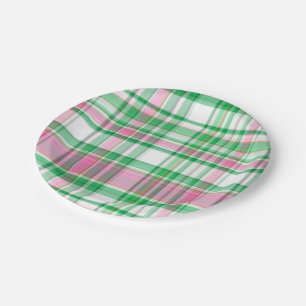 Emerald Green, Hot Pink, White Preppy Madras Karie Pappteller