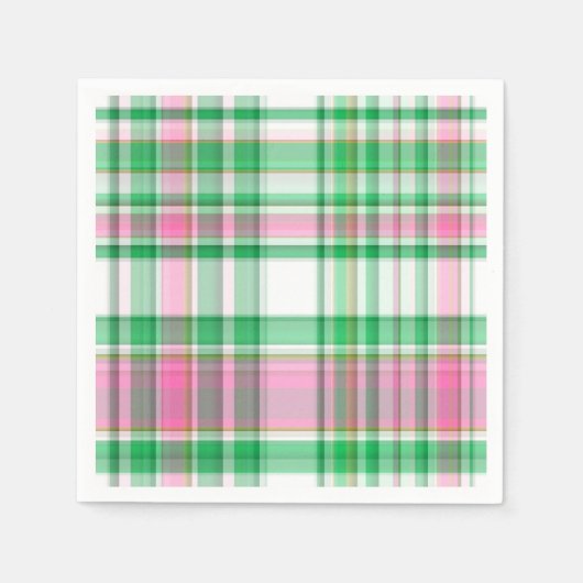 Emerald Green, Hot Pink, White Preppy Madras Karie Serviette (Vorderseite)