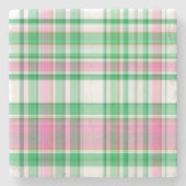 Emerald Green, Hot Pink, White Preppy Madras Karie Steinuntersetzer (Vorderseite)