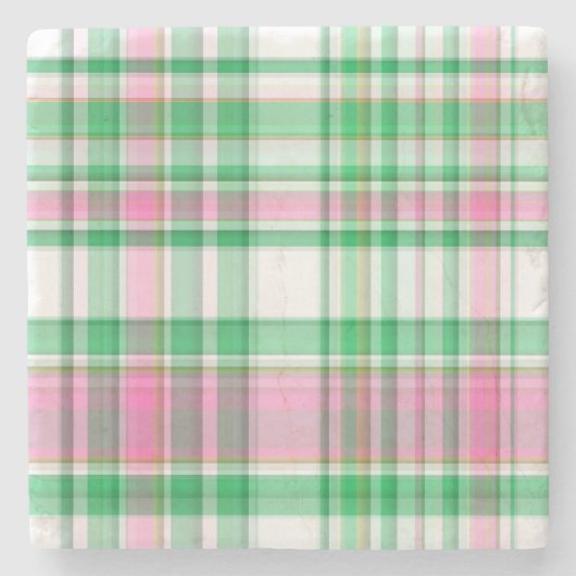 Emerald Green, Hot Pink, White Preppy Madras Karie Steinuntersetzer (Vorderseite)