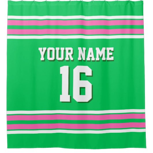 Emerald Green Hot Pink White Stripes Sports Jersey Duschvorhang (Vorderseite)