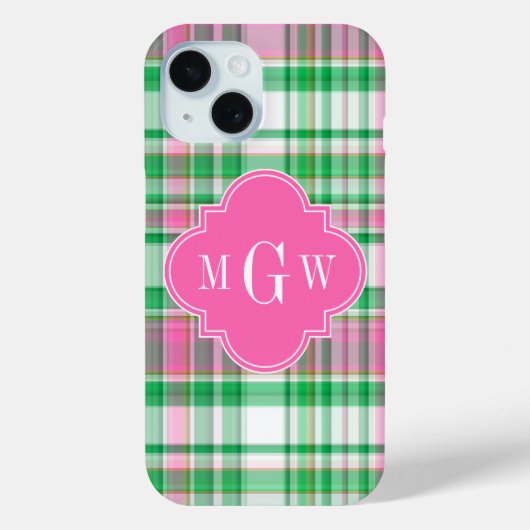 Emerald Green Hot Pink Whppy Madras Monogram Case-Mate iPhone Hülle (Rückseite)
