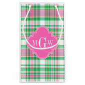 Emerald Green Hot Pink Whppy Madras Monogram Kleine Geschenktüte (Rückseite)