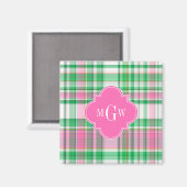 Emerald Green Hot Pink Whppy Madras Monogram Magnet (Vorderseite/Rückseite)