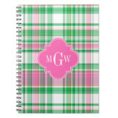 Emerald Green Hot Pink Whppy Madras Monogram Notizblock (Vorderseite)