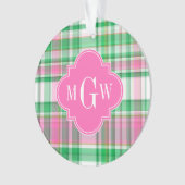 Emerald Green Hot Pink Whppy Madras Monogram Ornament (Vorderseite)