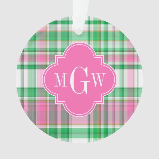 Emerald Green Hot Pink Whppy Madras Monogram Ornament (Vorderseite)