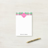 Emerald Green Hot Pink Whppy Madras Monogram Post-it Klebezettel (Auf Schreibtisch)