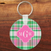 Emerald Green Hot Pink Whppy Madras Monogram Schlüsselanhänger (Vorderseite)