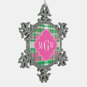 Emerald Green Hot Pink Whppy Madras Monogram Schneeflocken Zinn-Ornament (Links)